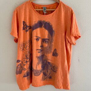 MAGNOLIA PEARL Frida Kahlo Orange Cotton T-Shirt is New with Tags! One Size